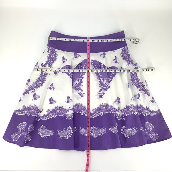 DKR & Co Purple and White Cotton Paisley Butterfly Patterned Circle Skirt, Large - Picture 13 of 14